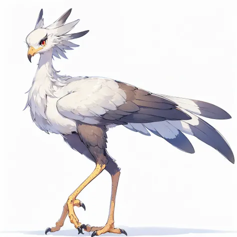 a humanoid secretarybird. full body image. anime style. female. quadrupedal walking.