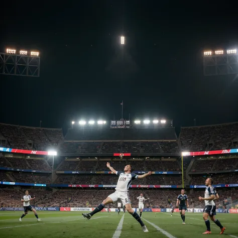 Messi in the football ground cinematic realistic,his intense gaze, black and white film, stadium floodlights, grass texture, detailed jersey, high-res capture, dramatic shadows, dynamic movement, bustling crowd, vibrant colors, breathtaking action shots, s...