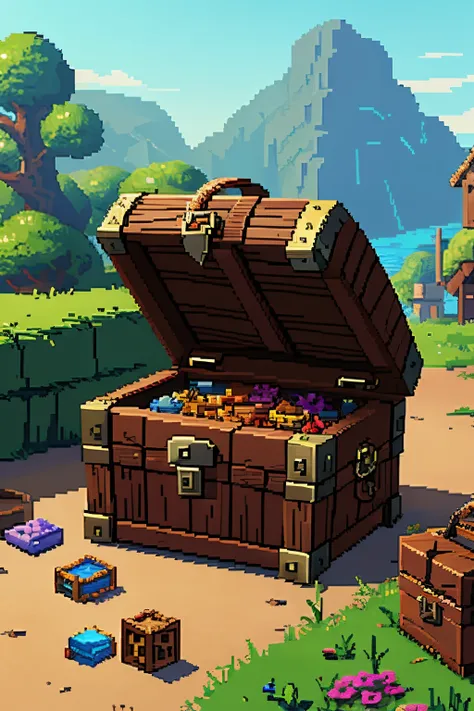 pixel art, treasure chest, no backgound