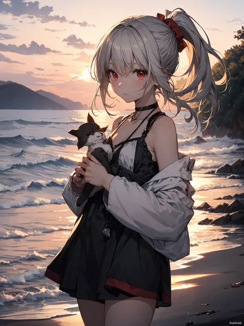 God quality,  anime moe artstyle,best anime 8k konachan wallpaper,badass anime 8k,perfect anatomy, (Please draw A girl in a off shoulder bikini walking on the beach.),break, 1girl, (Solo,Loli,child,12-year-old:1.3),(dark tan skin), Full limbs, complete fin...