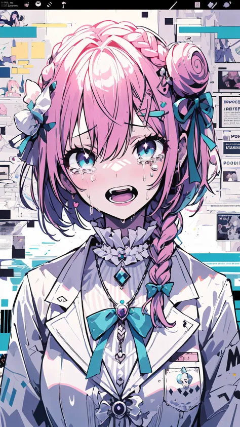 (masutepiece, best quality:1.2), glitched, glitched, solo, 1girl in,aqua&#39;crying how bright , screaming, open mouth, crying w...