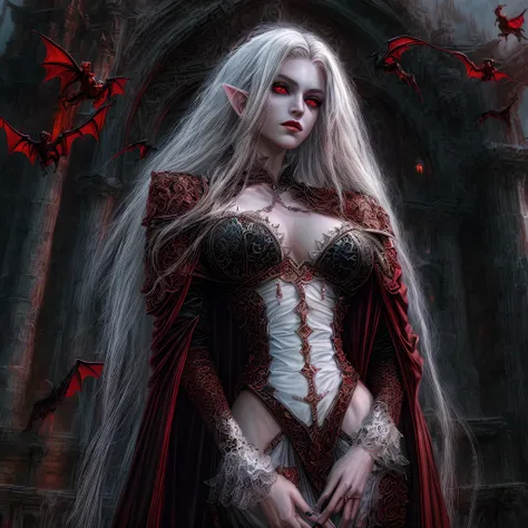 arafed, dark fantasy art, gothic art, (masterpiece:1.5), full body best details, highly detailed, best quality, highres, full body portrait of a vampire, elf (1.6, Masterpiece, best quality), ultra feminine (1.4 intricate details, Masterpiece, best quality...