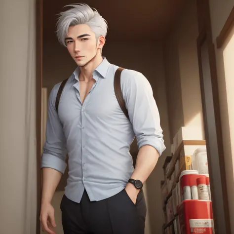 Handsome silver-haired short-haired man