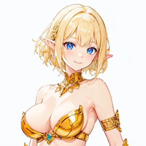 ​masterpiece、top-quality、ighly detailed、hight resolution、１６ｋ、fullnude、teats、Boob proportions、golden armour、Very thin skirt、Black pants、Full body like、Very white skin、Beautiful fingers、Anime girl with very big breasts posing naked、Perfect Style、elvish、no-br...