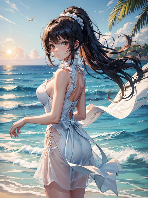 beauty and appearance，sexy brown skin，There are traces of the sun，big boobs and big ass，Tall，Round and smooth，Delicate skin hawaii beach，Blue sea and sky，White sand beach spreads out，Its like a gorgeous picture，Its heart-warming。A gentle breeze，Brings a fr...