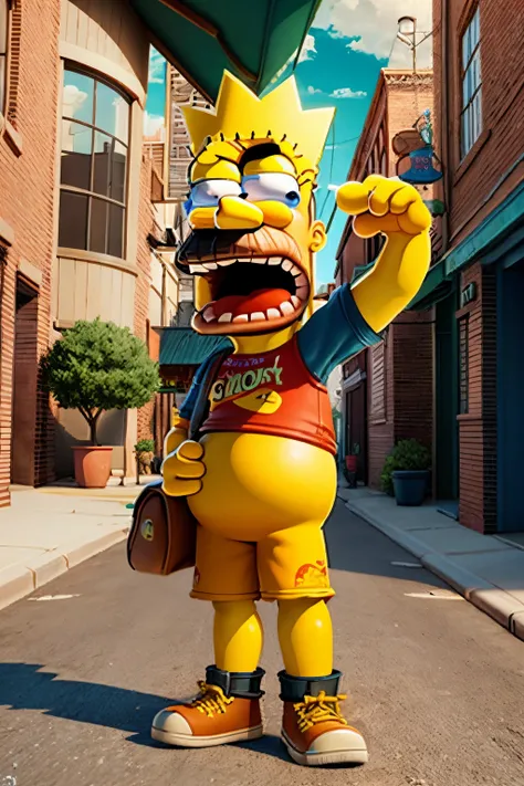 Crie um post Pixar 3d de um Simpsons de cawboy na rota 66 nos Estados Unidos no Arizona