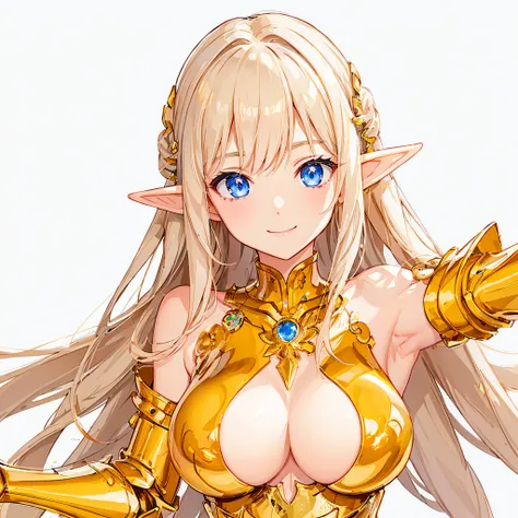 ​masterpiece、top-quality、ighly detailed、hight resolution、１６ｋ、fullnude、teats、Boob proportions、golden armour、Very thin skirt、Black pants、Full body like、Very white skin、Beautiful fingers、Anime girl with very big breasts posing naked、Perfect Style、elvish、no-br...