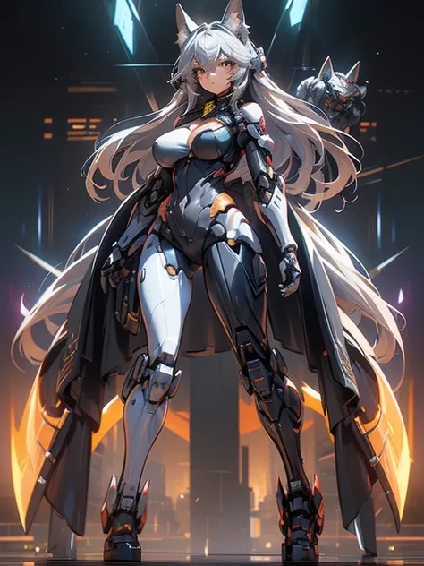 (masterpiece), (best quality:1.4), (perfect anatomy:1.4), high quality, expressive eyes, full body, tall girl, detailed face, beautiful face, perfect face, breasts, cleavage, gloves, huge breasts, cyberpunk, (black armor), long hair, ((tanned skin)), strai...