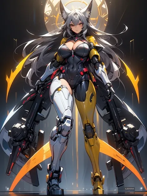 (masterpiece), (best quality:1.4), (perfect anatomy:1.4), high quality, expressive eyes, full body, tall girl, detailed face, beautiful face, perfect face, breasts, cleavage, gloves, huge breasts, cyberpunk, (black armor), long hair, ((tanned skin)), strai...