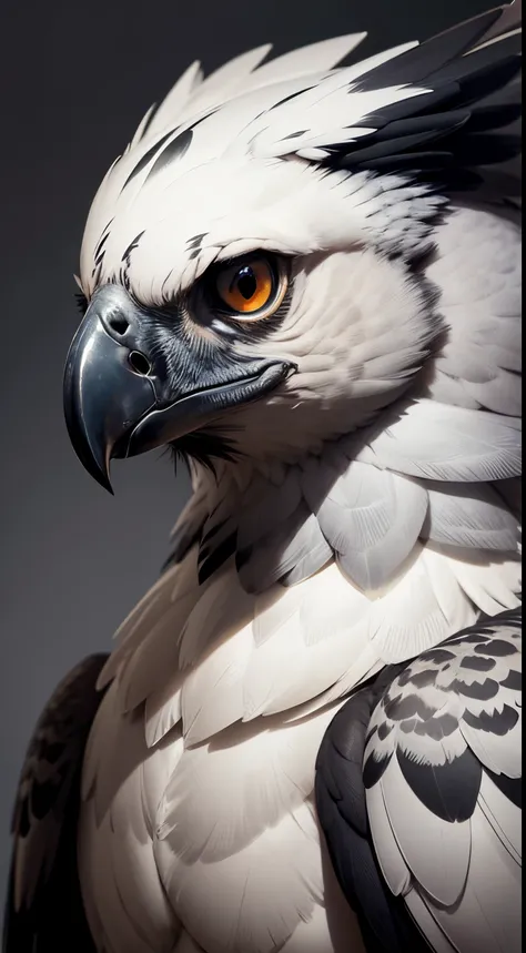 logo beautiful portrait of a majestic harpy eagle in a grey background, 8k, visually stunning, high contrast, bokeh, plain background