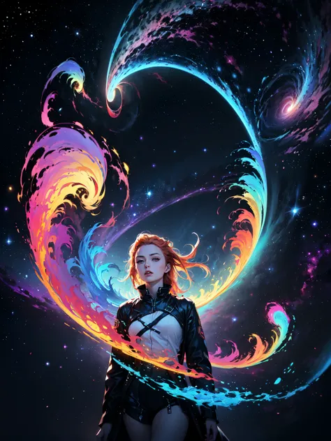 (solo) inconceivable and spectacular an emergency scene of a cloud figure Sophie Turner in a cosmic cloud, strands of fractal nebulae, cosmic, celestial, cosmic, vibrant and vivid entities, whirlwinds, spinning, unreal, high contrast, symbolism, magical, m...