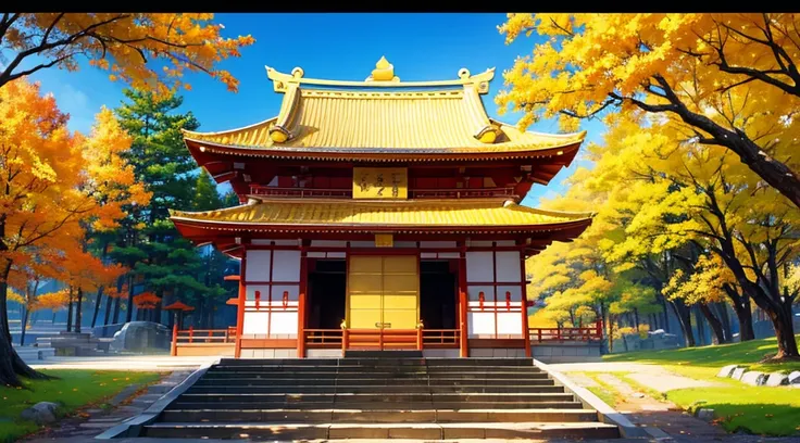 japanese golden shrine, golden background