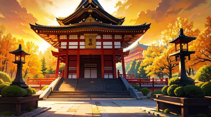 japanese golden shrine, golden background