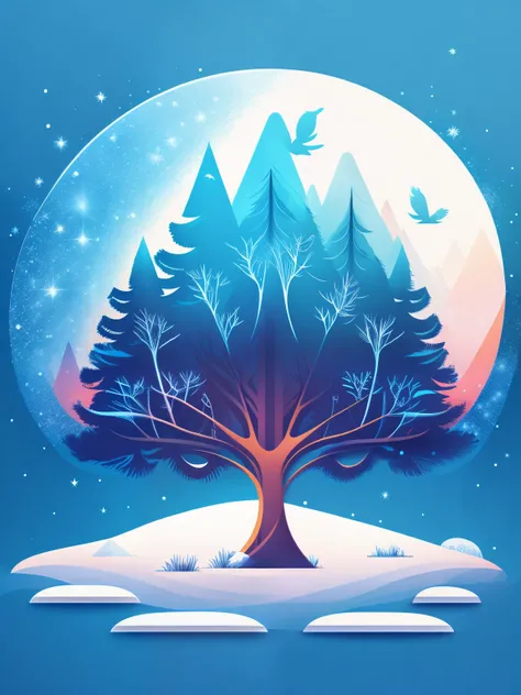 a spruice tree in a winter landscape, tshirt design, rzminjourney, vector-art