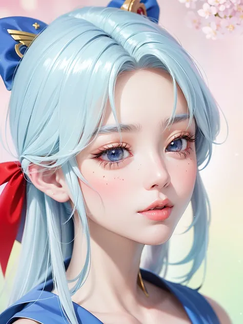 anime girl with blue hair and a blue bow, beautiful anime style, beautiful anime portrait, beautiful anime girl, perfect white haired girl, beautiful anime woman, portrait knights of zodiac girl, beautiful anime art style, pretty anime girl, stunning anime...