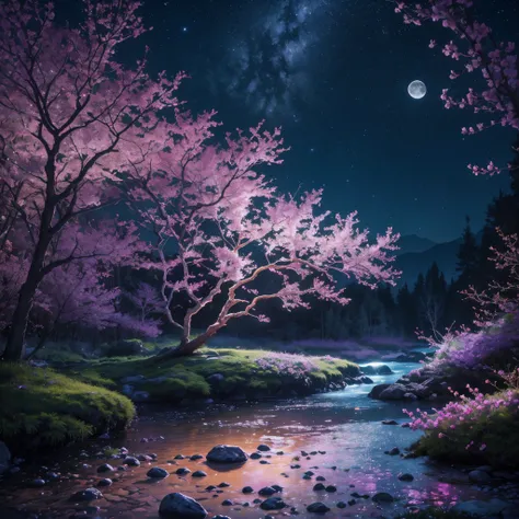 "The Old Twig and Berries"(Ultra Poly,Pastel Highlights),Color(Natural,Deep,Vivid),Style(National Geographic),Background(Lush Floral Landscape),Lighting(Moonlit,Starlight),Water(High Resolution,Vivid Depth)