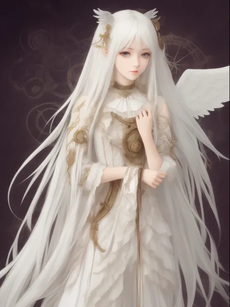 Steampunk beautiful angel girl　long white hair　Fantasia　perfectly proportions　Please create another variation based on the illustration above.。