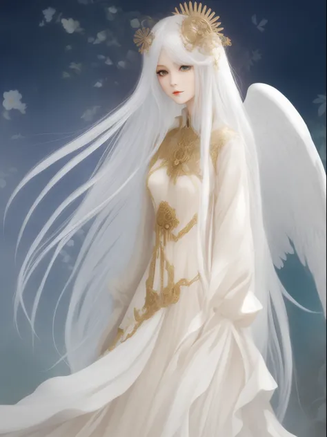 Steampunk beautiful angel girl　long white hair　Fantasia　perfectly proportions　Create another variation based on the image above.。　angel of dawn