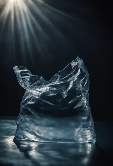 A visually stunning composition of a plastic bag filled with water, with the refraction of light creating a visually mesmerizing and abstract image.