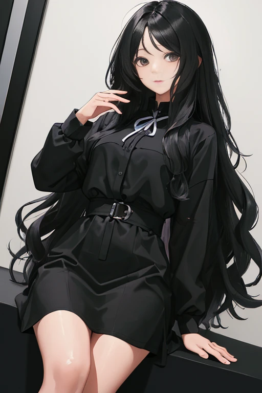 (masterpiece, best quality:1.4), looking at viewer, 
(wavy hair:0.8), long hair, black hair, black theme,