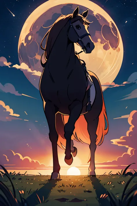 horse, night, moon