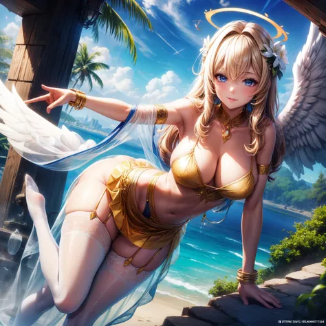 （8K ，hyper-detailing，ultra real photo，Best masterpiece，natural，Perfect artwork，Perfect female body），Two cute busty girls ，Hair color，（Big tits），Angelic，Sankta，obsessed，the angels wings，The halo，Angel is coming，paradise company., Ltd.，Gorgeous accessories，B...