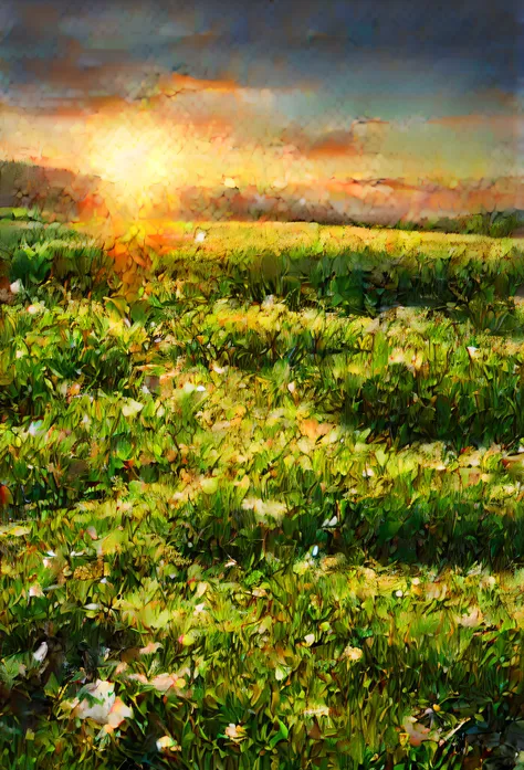 photos realistic, masutepiece, A sunrise spring morning with the sweet scent of life in the air, In open meadows