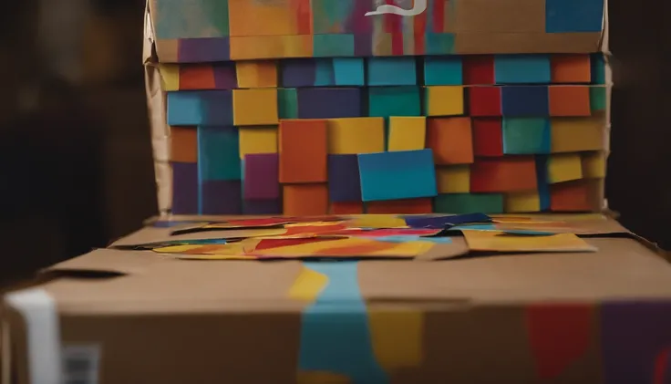 A high-resolution image of a cardboard box being used as a canvas for a large-scale painting, with vibrant colors and bold strokes, showcasing the potential for creativity and artistic expression, creating a visually expressive and imaginative scene.