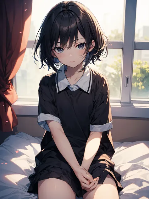 God quality, anime moe artstyle,best anime 8k konachan wallpaper,badass anime 8k,perfect anatomy, (Please Draw a picture of a girl lying on the bed and reading a book.),break, 1girl, (Solo,Loli,child,13-year-old:1.3),a junior high school student, androgyno...