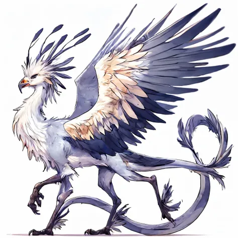 secretarybird motif dragon. full body image. anime style. female. quadrupedal walking. kentauros style.