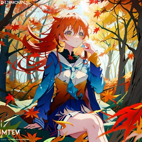 Anime girl sitting among the leaves in the forest, anime lush john 8k woods, Anime art wallpaper 8k, Beautiful anime girl, in autumn, made with anime painter studio, anime art wallpaper 4k, anime art wallpaper 4k, Autumn winds, Goddess of Autumn, anime sty...