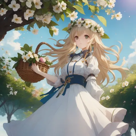 Anime girl with flower basket in hand, guweiz on pixiv artstation, cushart krenz key art feminine, loli in dress, guweiz on artstation pixiv, Official art, Trending on ArtStation pixiv, official artwork, Violet Evergarden, render of april, guweiz, marisa k...