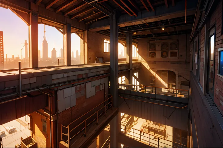 Inside the Tower of Babel，2d，Industrial punk，Elevation，building interior view