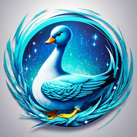 um logotipo de um pato da neve (azul/branco), fundo escuro (preto), arte fantasia, arte em vetor/neon, fluorescente, detalhes perfeitos, arte perfeita, 8k, SDLX