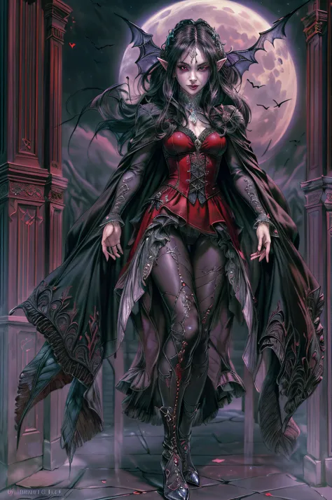 arafed, dark fantasy art, gothic art, (masterpiece:1.5), full body best details, highly detailed, best quality, highres, full body portrait of a vampire, elf (1.6, Masterpiece, best quality), ultra feminine (1.4 intricate details, Masterpiece, best quality...