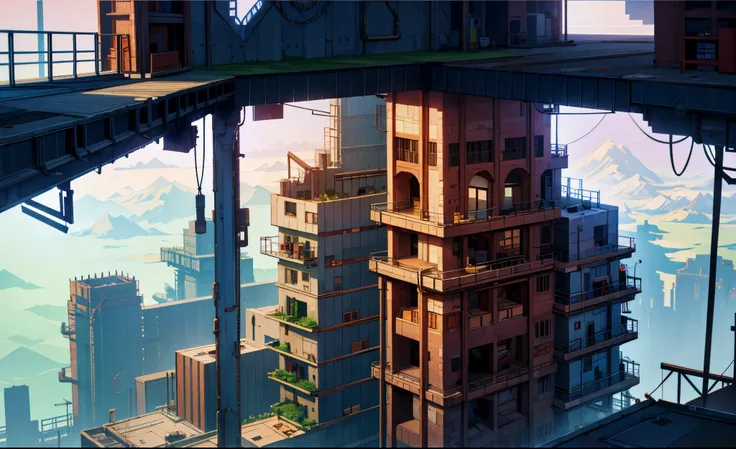 Inside the Tower of Babel，2d，Industrial punk，Elevation，building interior view