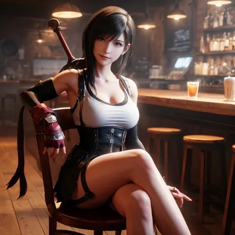 Tifa Lockhart, rosto delicado, rosto detalhado, Sweet smile expression, corpo perfeito, corpo atletico, textura ultra realista