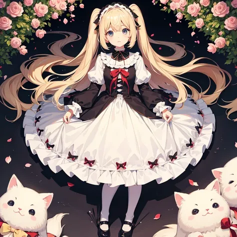 Lolita、girl with、fluffly、Hiribon、a blond、The long-haired、kawaii、face perfect、fullllbody、standingn