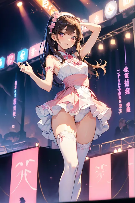 ((2D beautiful girl、top-quality：1.3、Perfect fingers:1.2、perfect anatomia:1.2、Dress perfectly、face perfect：1.1、Beautiful illustration))、(transform sequence)、((cute decorative headbands、White and pink Japanese idol costume style leotard)、14years、Solio、hime、F...