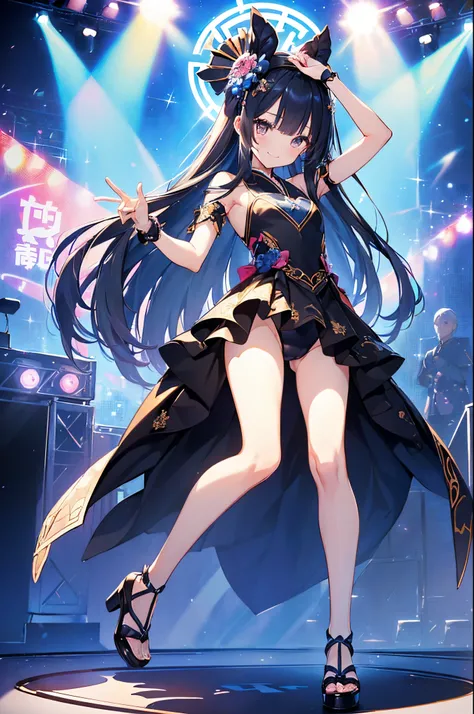 ((2D beautiful girl、top-quality：1.3、Perfect fingers:1.2、perfect anatomia:1.2、Dress perfectly、face perfect：1.1、Beautiful illustration))、(transform sequence)、((cute decorative headbands、Black and blue Japanese style idol costume style leotard)、14years、Solio、...