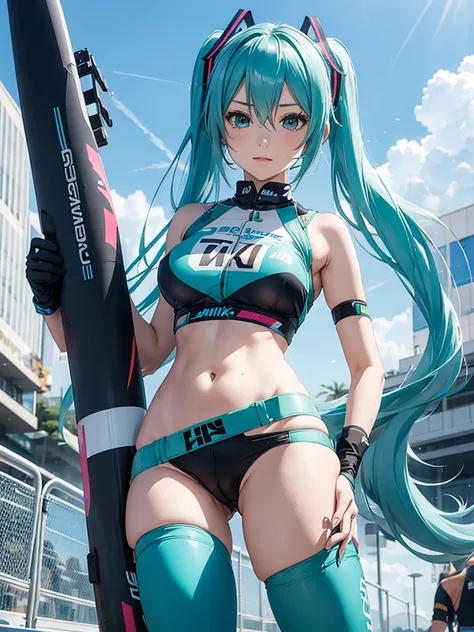 miku hatsune,Racer Pants,Colossal tits,stick out buttocks,