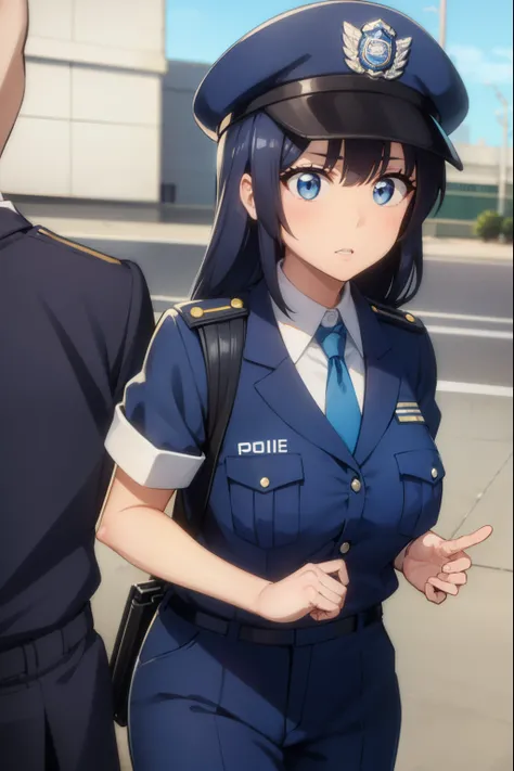 Cute girl, policewoman, wearing police uniform