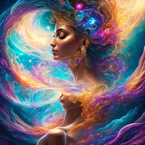 Plunge into the ether that flows with the eternal soul through the vibrations of love, Everything is connected, Flowing energy, spiritual, divine, Dreams, cosmic, concept-art, Blowing the Mind, Female beauty, god, Pineal gland, dreamlikeart