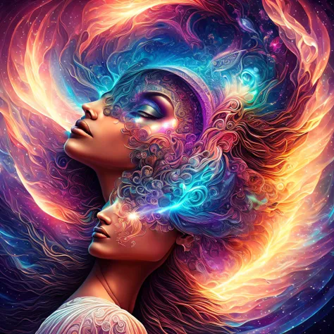 Plunge into the ether that flows with the eternal soul through the vibrations of love, Everything is connected, Flowing energy, spiritual, divine, Dreams, cosmic, concept-art, Blowing the Mind, Female beauty, god, Pineal gland, dreamlikeart