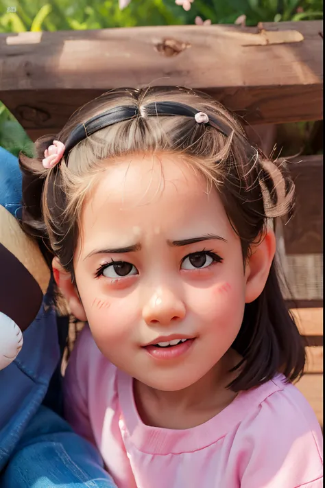 there is a little girl sitting on a bench with a stuffed animal, 2 years old, nivanh chanthara, 5 years old, four years old, cute young girl, 4yr old, young girl, south east asian with round face, young asian girl, front portrait of a girl, young cute face...