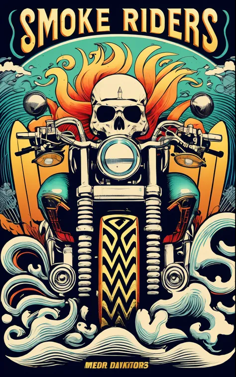 um close de uma motocicleta com uma caveira na frente, vetor behance hd jesper ejsing, inspirado em Tim Doyle, arte vetorial altamente detalhada, Motoqueiro Fantasma, color digital illustration, motocicleta, in illustration style digital, Directed by: Dave...