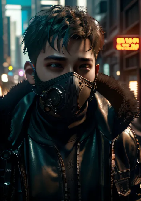 ultra detail, high resolution, ultra detailed, best quality, amazing, top quality, extremely detailed CG unity 8k wallpaper, cinematic lighting, cyberpunk, dark boy, trash gang facemask