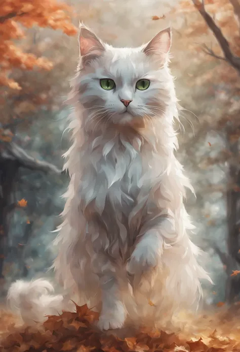 (((ghost cat ))) there is a cat sitting in leaves, anime cat, warrior cat fan art, realistic anime cat, cute detailed digital ar...