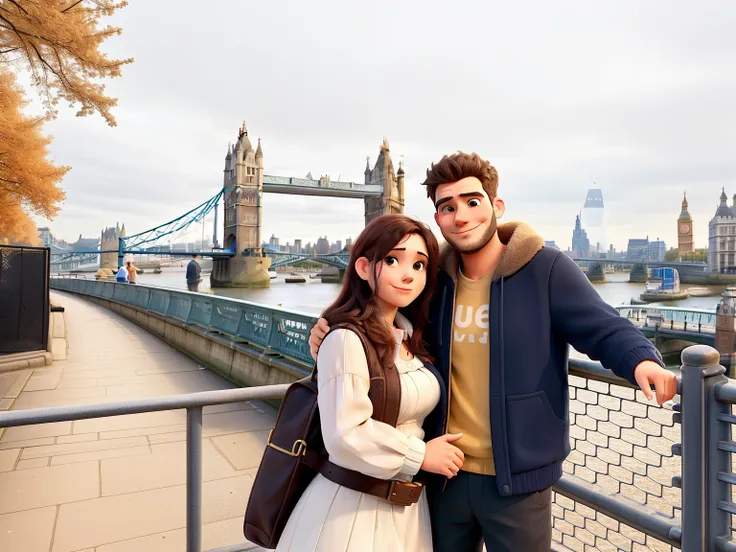 there is a man and woman standing next to each other on a bridge, in london, on a bridge, tower bridge, connected with hanging bridge!!, photo taken in 2 0 2 0, facebook post, ruins in the background, vacation photo, in the background, standing on a bridge...