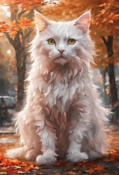 (((ghost cat ))) There is a cat sitting in leaves, anime cat, warrior cat fan art, realistic anime cat, cute detailed digital art, anime art wallpaper 4K, anime art wallpaper 4K, beautiful digital artwork, cute digital painting, 4K detailed digital art, 4K...